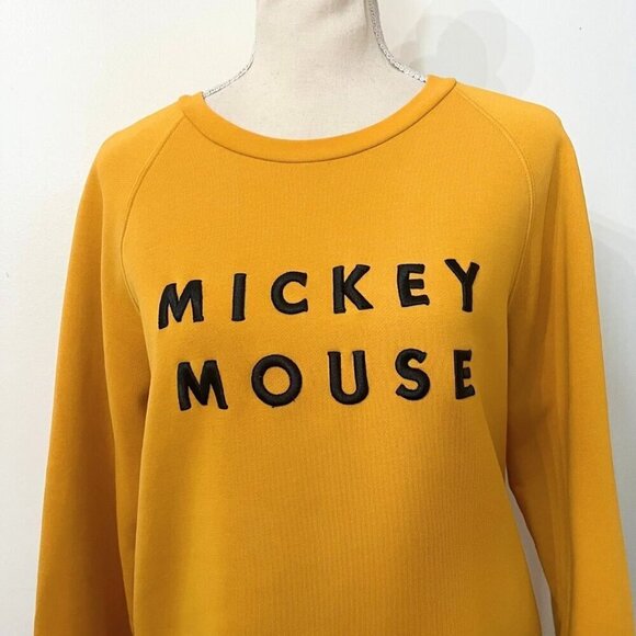 FRANK AND OAK X DISNEY MUSTARD YELLOW BLACK MICKEY MOUSE EMBROIDERED SWEATER - Picture 4 of 11